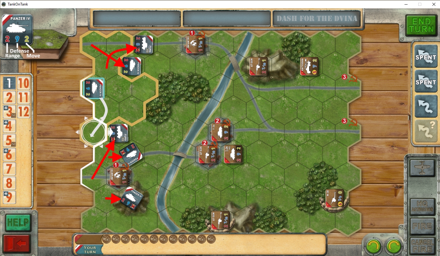 Starting the Scenario with a logical openening. Simply away from enemy fire. I planed to attack in the south and not attack in the north to have most